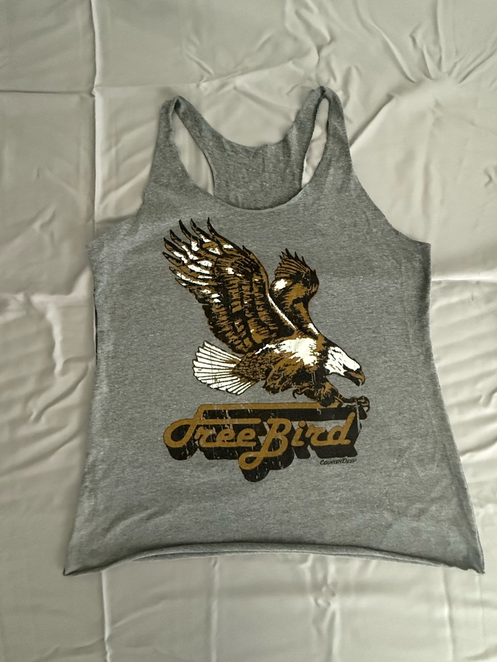 Gray Racerback Tank with Eagle "Free Bird" Graphic